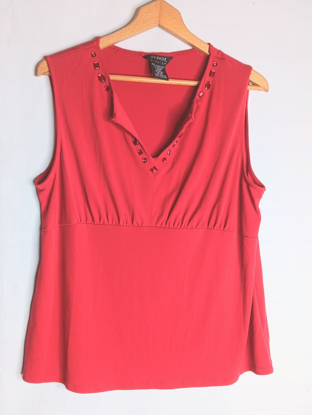 George 2XL Red Stretch Gemstone Embellished Top